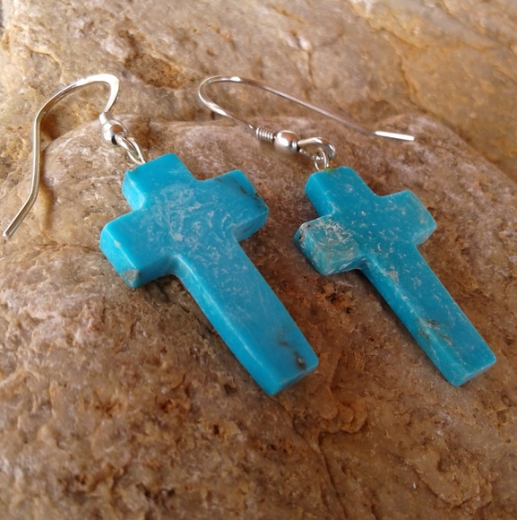 Jewelry - Sterling Silver Vintage TURQUOISE Cross EARRINGS